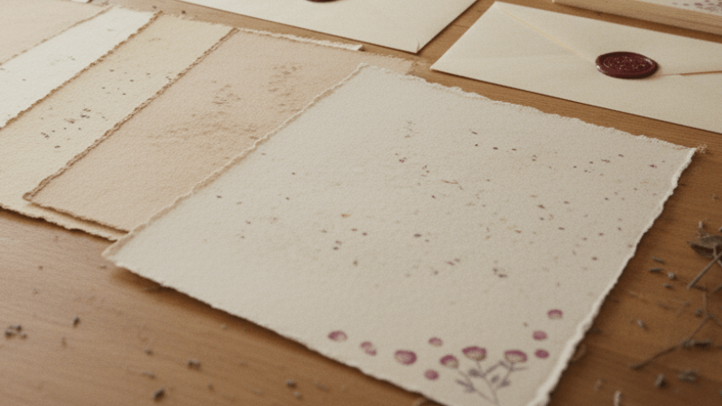Handmade paper created from recycled materials with botanical elements